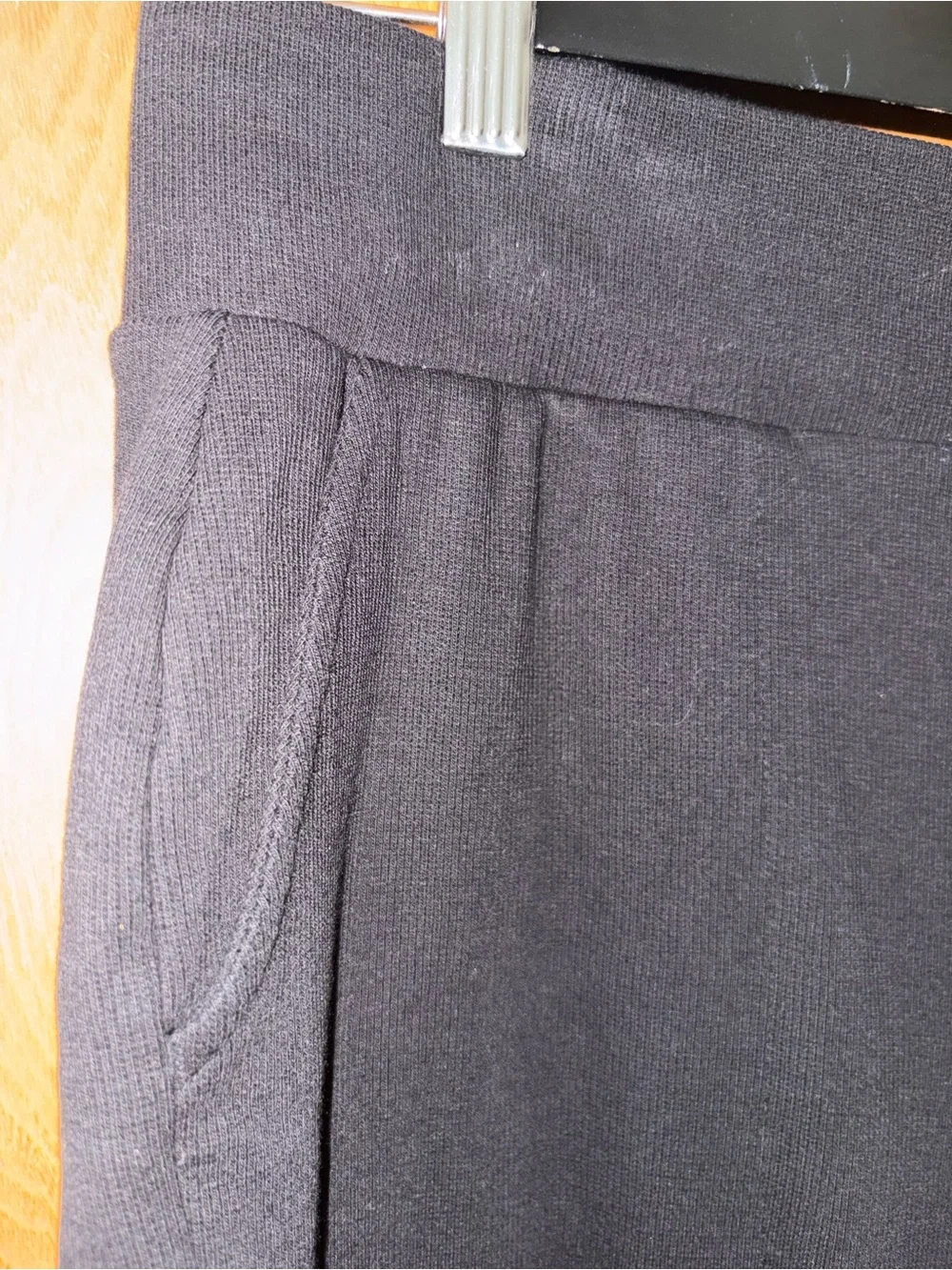 Pact Black Dream Rib Wide Leg pull on Lounge Pant patch pocket L
